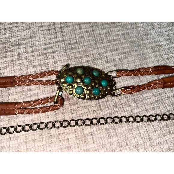 Chico's Belt Faux Turquoise Gem Gold Tone‎ Link Adjustable Western Boho Belt - Picture 2 of 5